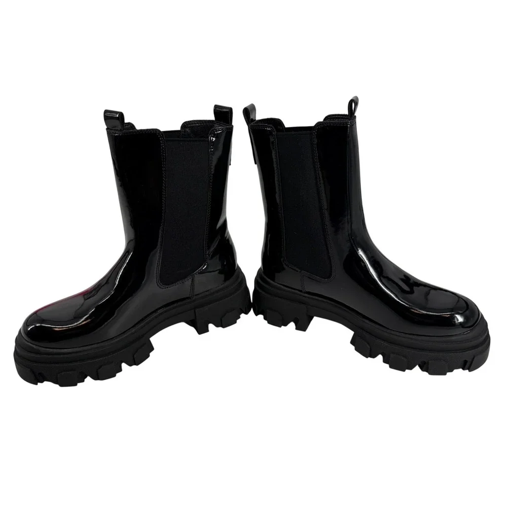 Dream Pairs Womens Black Patent Chunky Platform Chelsea Lug Sole Boots Size‎ 5.5